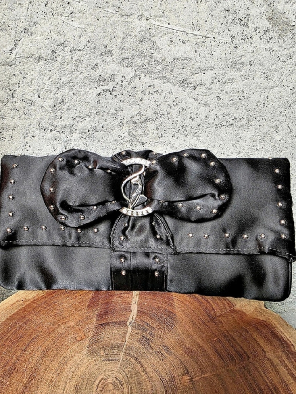 Baby Phat Black Satin Studded Bow Clutch – Y2K Style